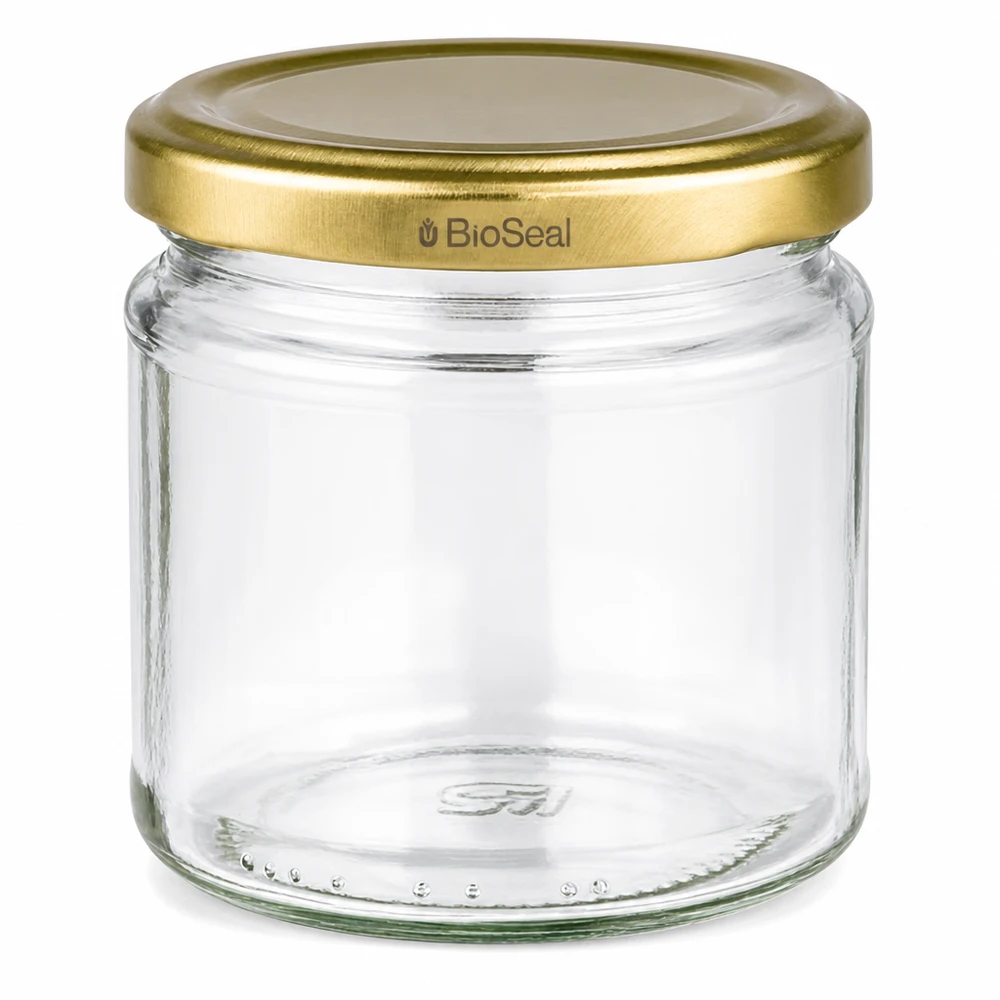 212ml Verre rond avec couvercle BioSeal or UNiTWIST Pot rond vide de 212ml avec couvercle à visser TO66 BioSeal doré pour confitures et conserves