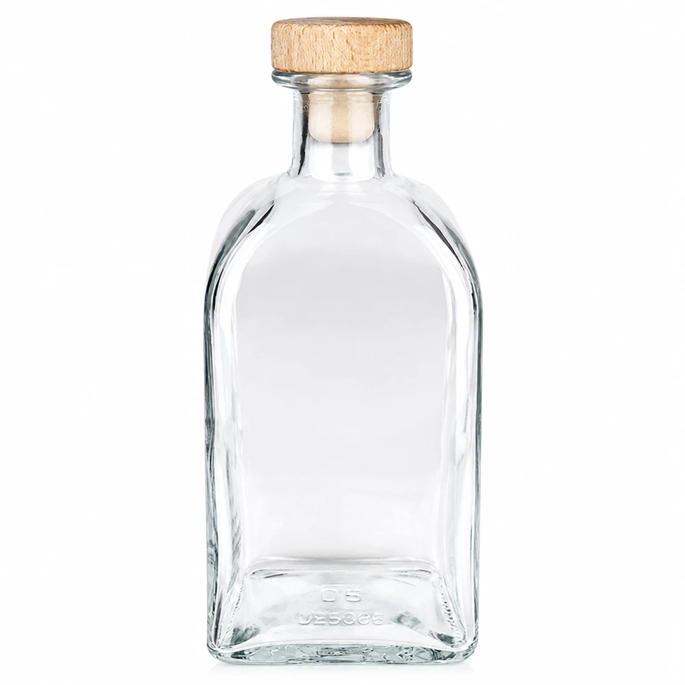 Flacon à pharmacie « Julia » 500 ml avec bouchon en bois UNiTWIST® Bouteille en verre Julia de 500ml avec bouchon à poignée en bois UNiTWIST transparent vide Photo produit autonome