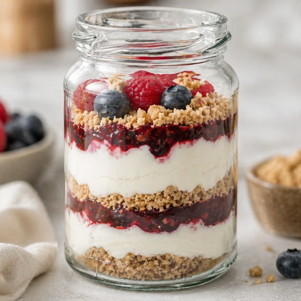 205ml Verre rond sans couvercle (TO58) UNiTWIST UNiTWIST Runda205 Pot rond 205ml avec dessert stratifié de yaourt baies et crumble TO58 Pot de conservation