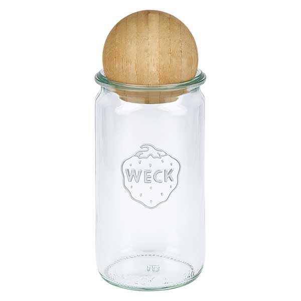 340ml bocal cylindrique WECK RR60 avec boule en bois en hêtre