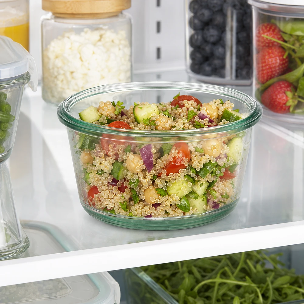 WECK RR100 Pot gourmand de 290ml rempli de salade de quinoa dans le réfrigérateur pour la conservation des repas Meal-Prep