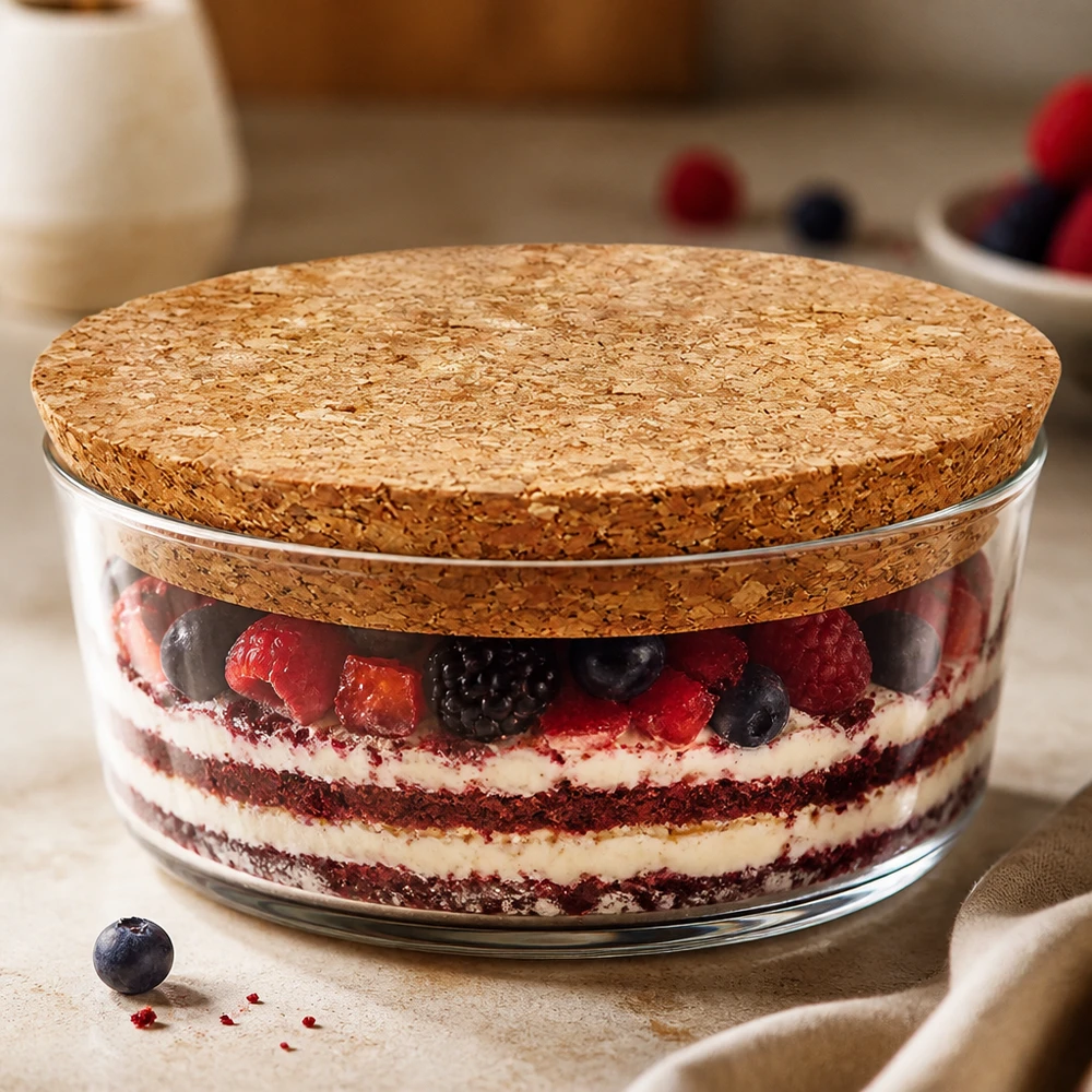 Bouchon naturel pour WECK RR100 (ø97/90, hauteur 20mm) WECK RR100 Bouchon en liège comme couvercle pour pot à dessert avec baies Tiramisu bouchon pratique 94mm d'ouverture