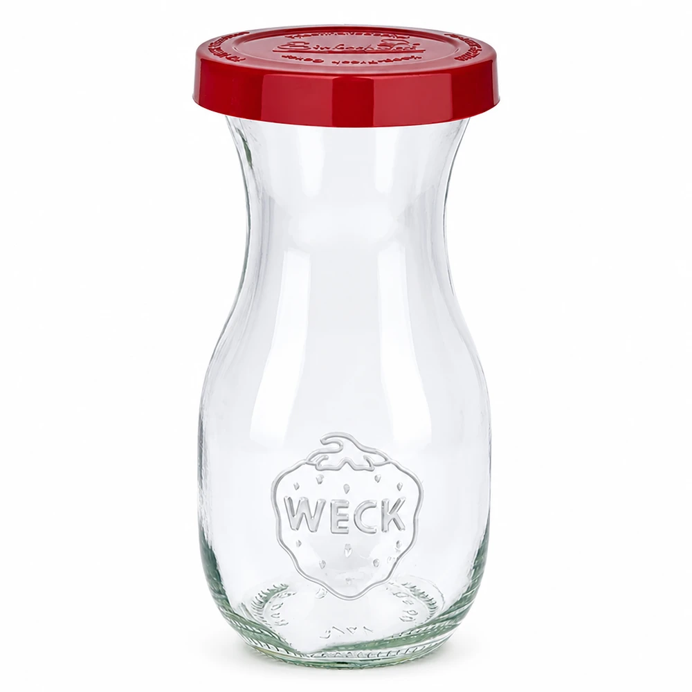 Bouteille de jus de 290 ml WECK en verre avec couvercle en silicone rouge pour les jus et boissons frais