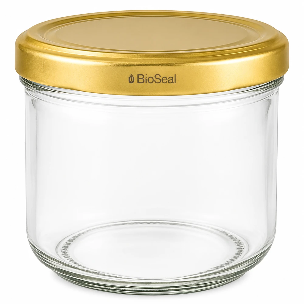 UNiTWIST Pot renversé 260ml avec couvercle TO82 BioSeal doré - pot à conserves vide en verre clair pour confitures et conserves