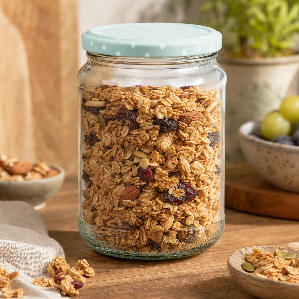 375ml Rundglas BasicSeal Deckel mint Punkte Müsli Granola Nüsse Trockenfrüchte Frühstück Vorratsglas Küche