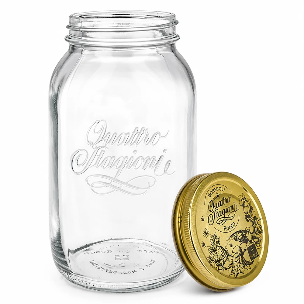 1500ml verre rond « Quattro Stagioni » avec couvercle Quattro Stagioni 1500ml bocal avec couvercle séparé doré détail bocal italien