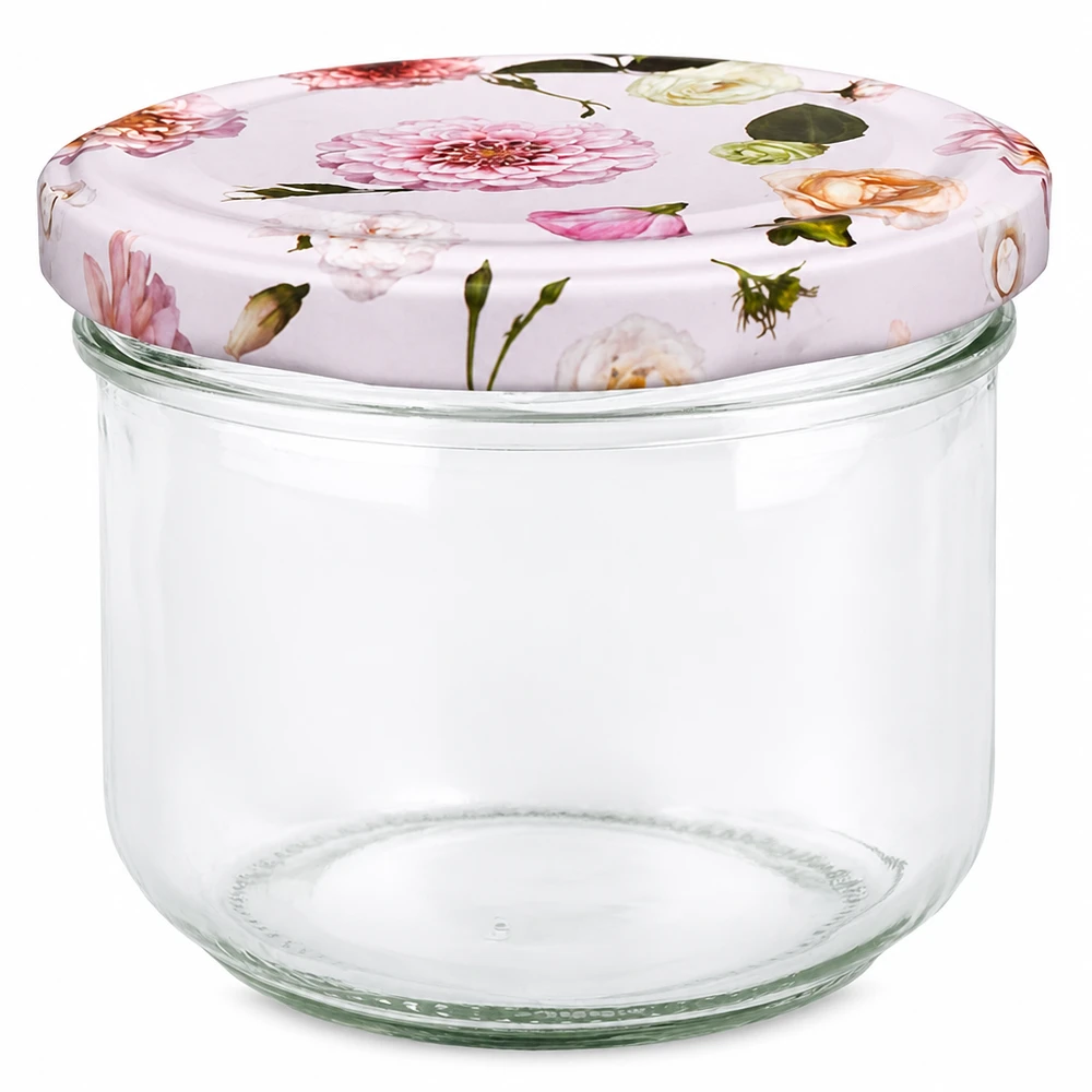 260ml bocal avec couvercle BasicSeal rose à fleurs - bocal à conserves avec design de fleurs