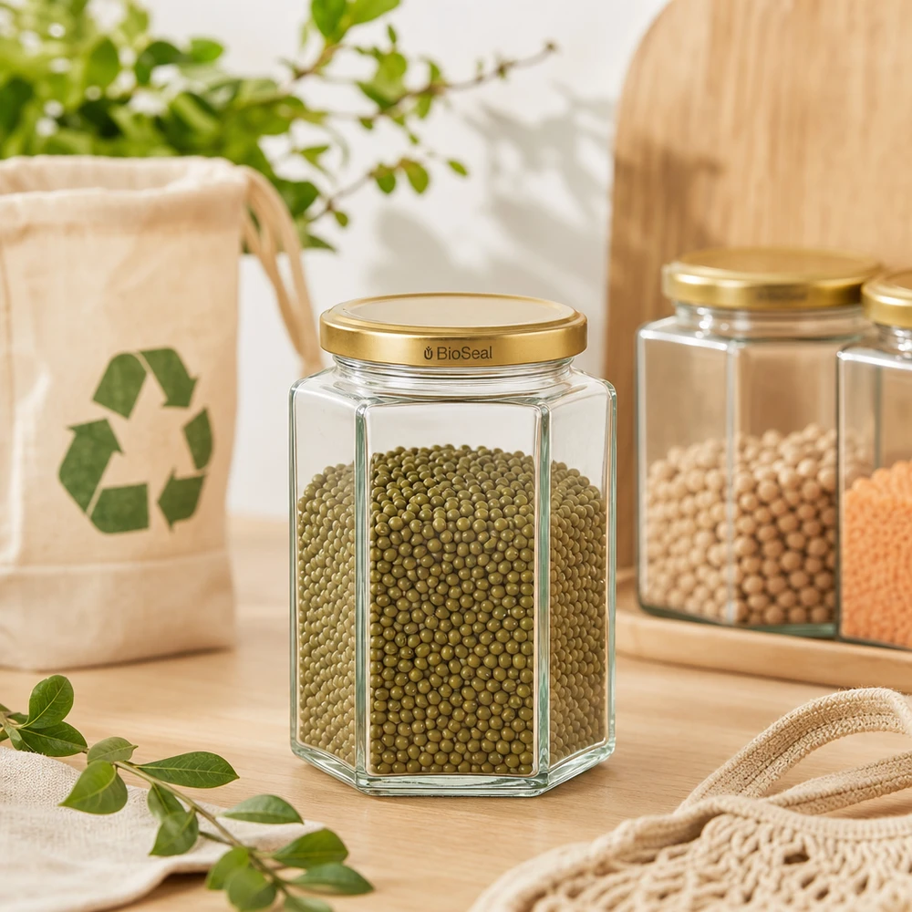 UNiTWIST Hexa390 Bocal de stockage avec couvercle BioSeal pour les légumineuses Haricots mungo dans une cuisine durable avec recyclage