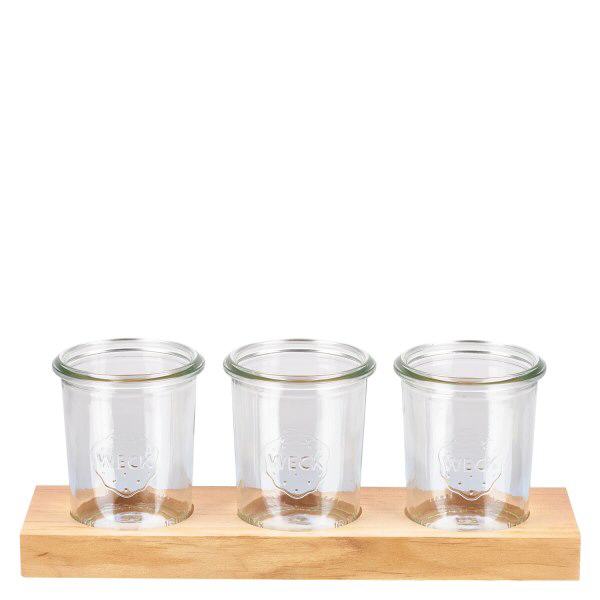Planche de service Plano3 avec 3 pots renversés Weck 160ml