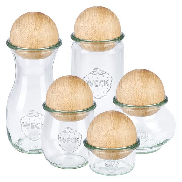 UNiTWIST Sphère en bois (hêtre) pour WECK RR60 WECK RR80 Set de bocaux avec boules en bois UNiTWIST en hêtre - différentes tailles avec couvercles en bois naturel