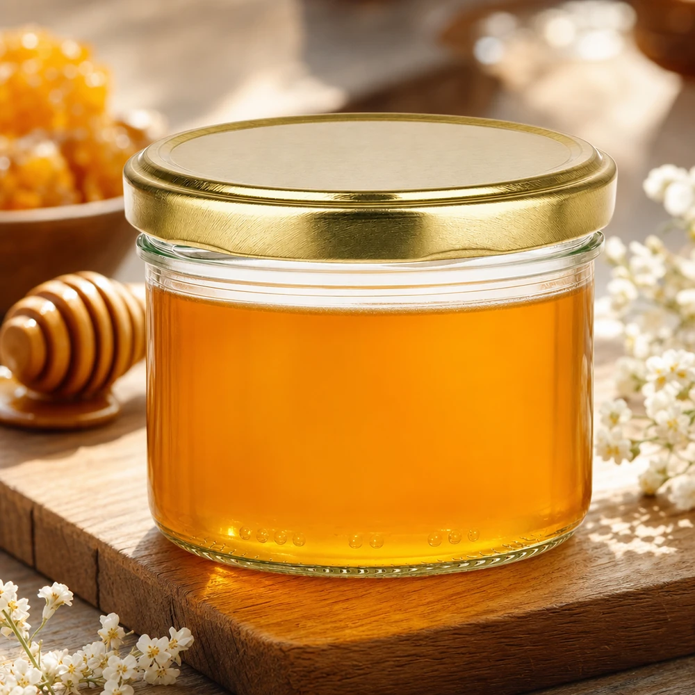 230ml Verre cylindrique avec couvercle BioSeal or UNiTWIST 230ml Zylinderglas BioSeal Deckel gold mit Honig gefüllt Honigglas Imkerglas natürliche Aufbewahrung Küche