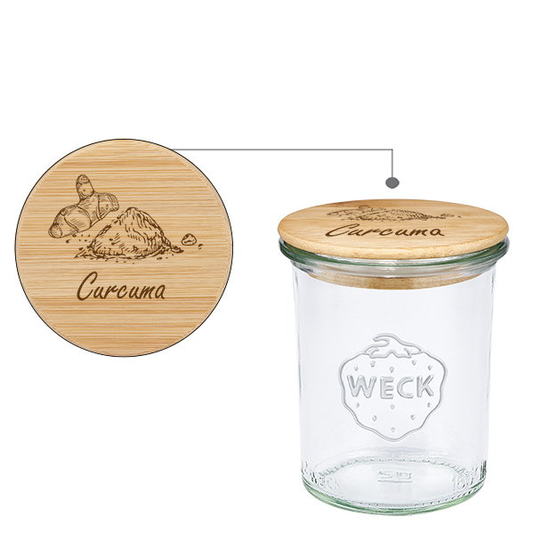 Paire en bois « Curcuma » avec verrine WECK 160 ml Paire en bois « Curcuma » avec verrine WECK 160 ml