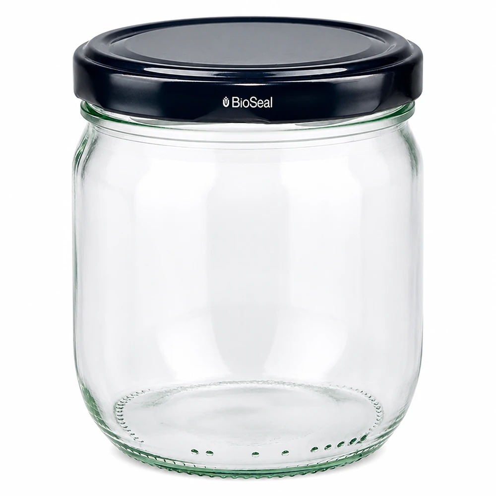425ml Verre rond avec couvercle BioSeal noir UNiTWIST 425ml bocal rond avec couvercle BioSeal noir UN pour la conservation et le stockage