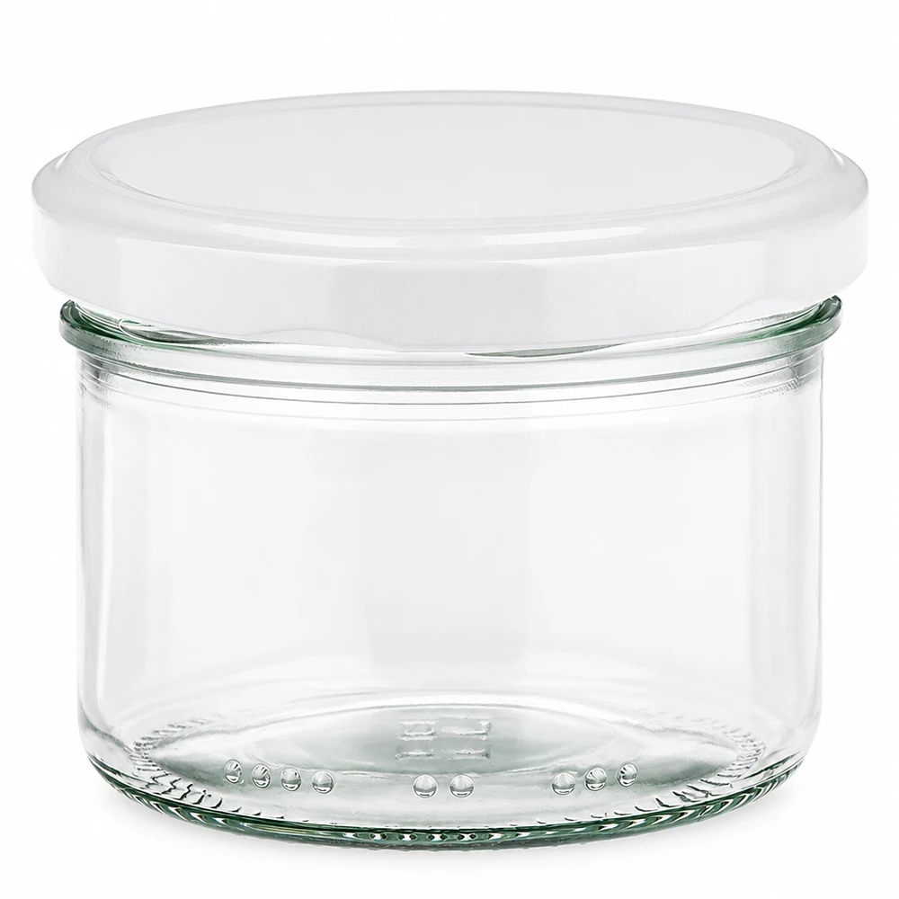 230ml Verre cylindrique avec couvercle BioSeal blanc UNiTWIST Pot cylindrique de 230 ml avec couvercle blanc BioSeal pour la conservation et le stockage des aliments