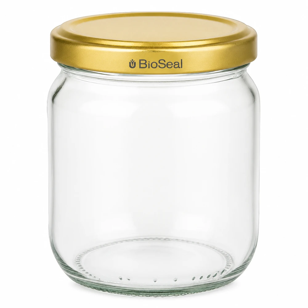 Pot à miel de 500 g avec couvercle BioSeal doré