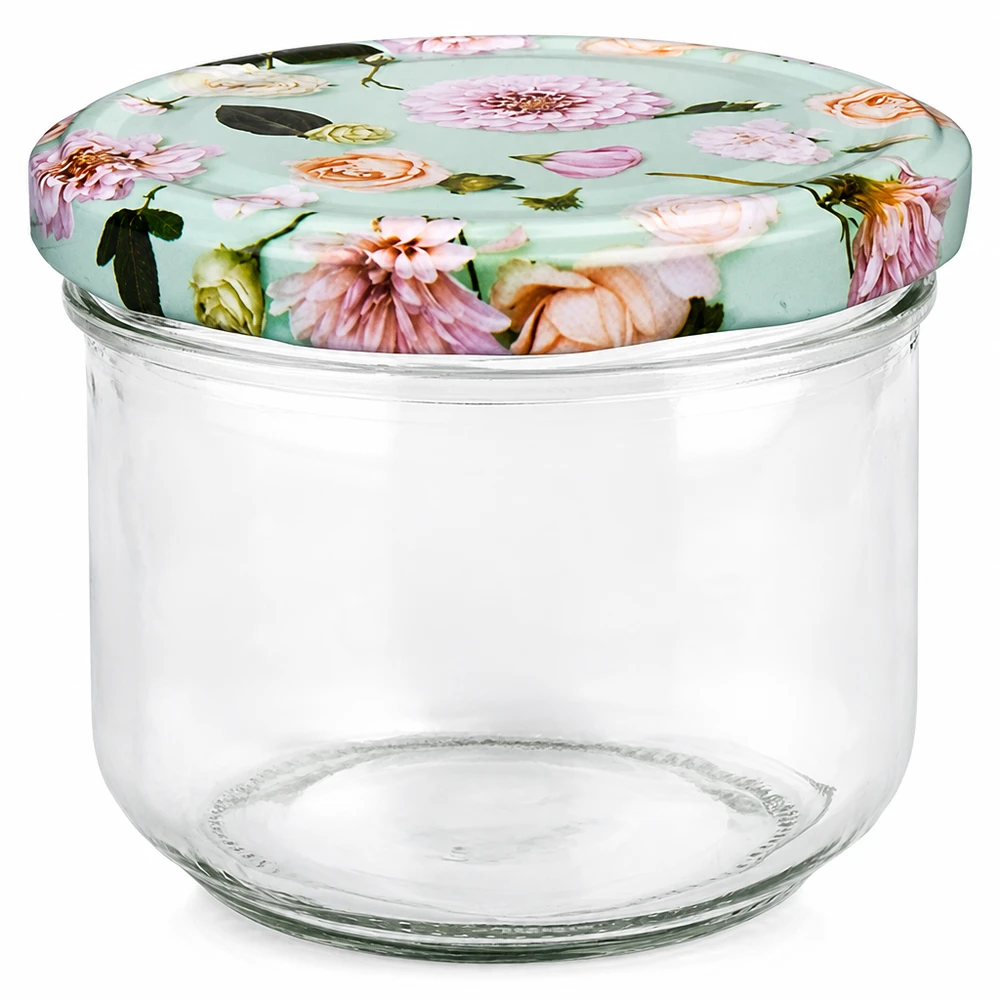 Pot de 260ml avec couvercle BasicSeal menthe à fleurs, pot vide pour confitures et conserves