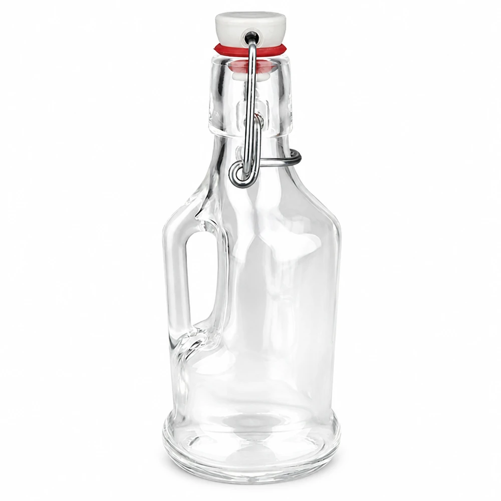 Bouteille en verre 200 ml « Bertha » et bouchon à étrier en PVC UNiTWIST® Bouteille en verre 200ml Bertha avec fermeture à étrier en PVC UNiTWIST, verre clair, anse, bouchon blanc en céramique