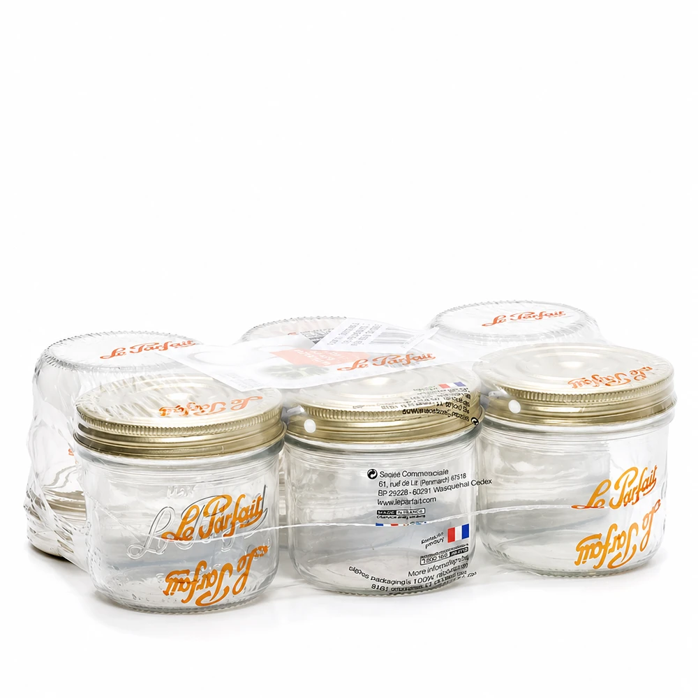 Lot de six pots de 539ml Familia Wiss avec couvercle à visser en 2 parties Le Parfait en emballage plastique