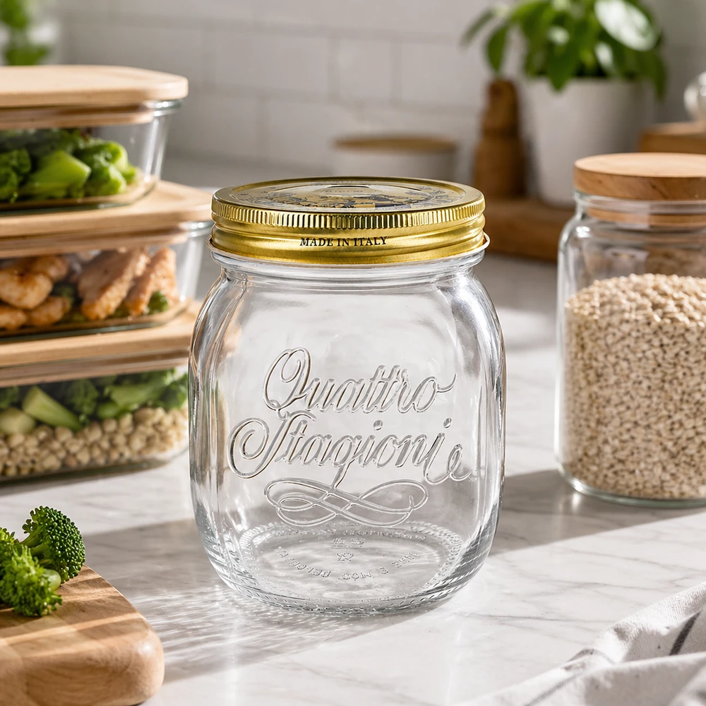 Sélection de bocaux en verre adaptée à le pesto et les sauces aux herbes