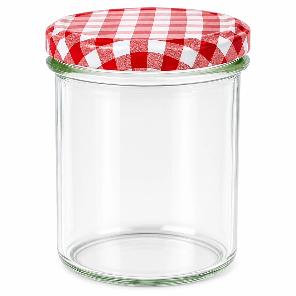 350ml Verre conique avec couvercle BasicSeal rouge/blanc UNiTWIST Pot de 350ml avec couvercle BasicSeal à carreaux rouges et blancs, bocal vide pour confitures et conserves.