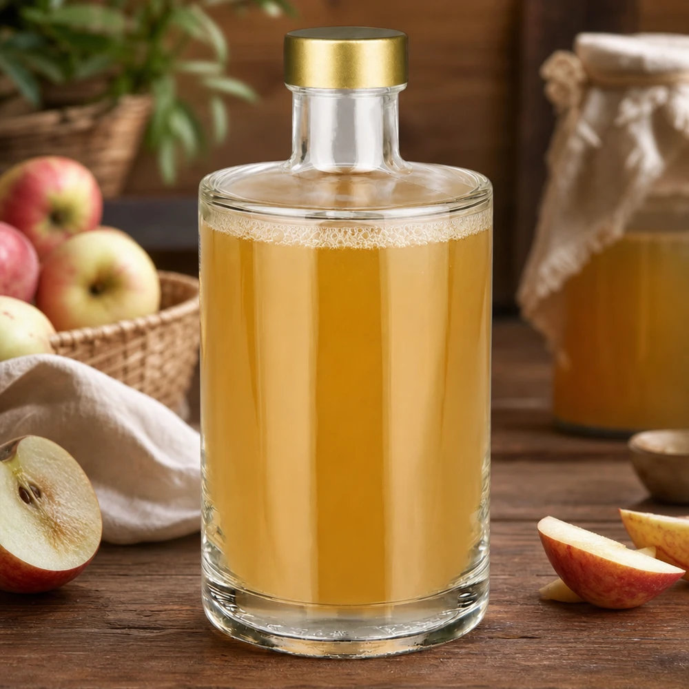 Bouteille en verre 375 ml « Sam » + bouchon à vis doré UNiTWIST® 375ml Glasflasche Sam mit Apfelsaft befüllt goldener Schraubverschluss UNiTWIST frische Äpfel Obstverarbeitung