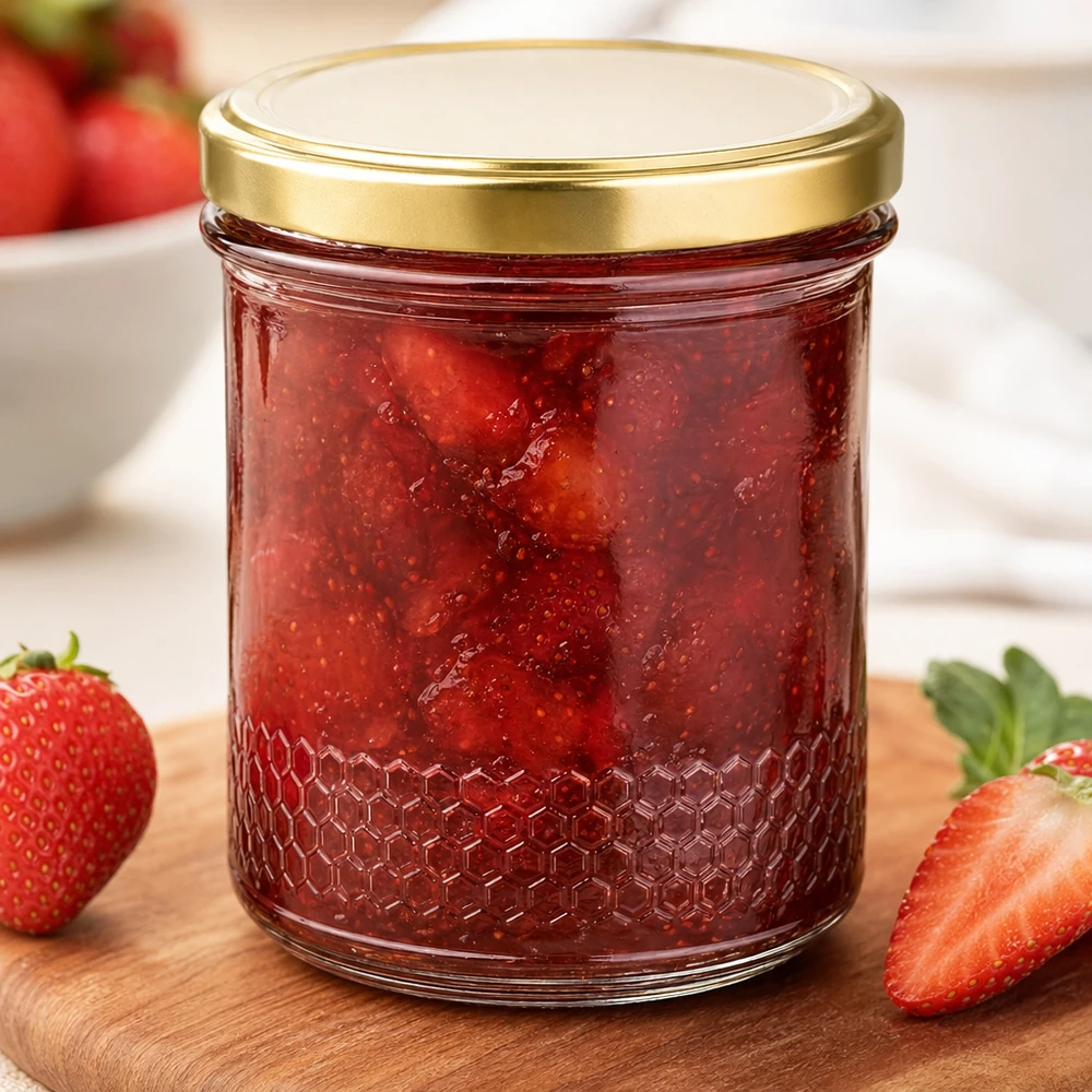 Pot à miel 560 g avec couvercle doré BasicSeal UNiTWIST Pot à miel de 400 ml avec couvercle BasicSeal UNiTWIST doré comme pot à confiture pour confiture de fraises avec fond alvéolé