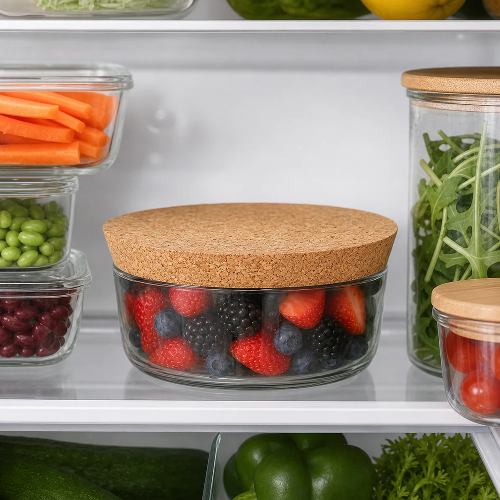 Bouchon naturel pour WECK RR100 (ø97/90, hauteur 20mm) WECK RR100 Korken im Kühlschrank Frischhaltung Beeren Gemüse Salat luftdichte Aufbewahrung Naturkork 94mm Öffnung
