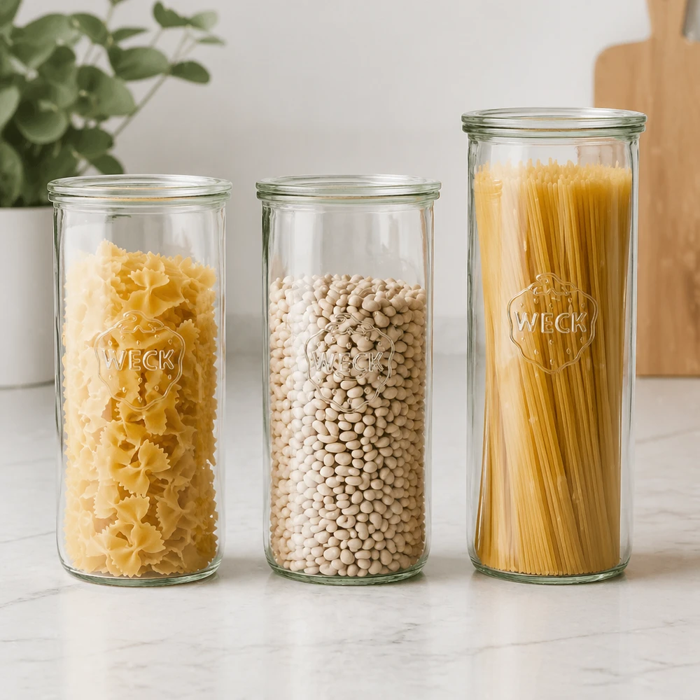 WECK Pot renversé 1500ml RR100 Set rempli de pâtes haricots et pâtes conservation cuisine moderne
