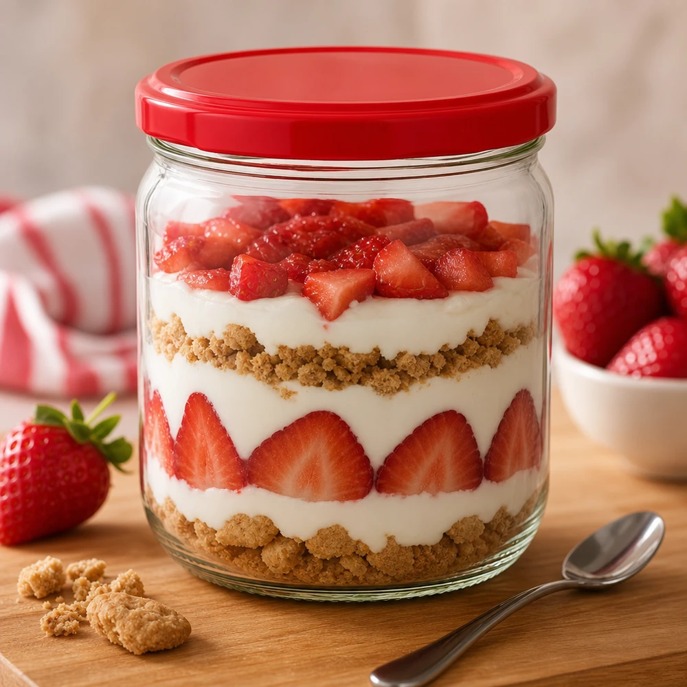 425ml Verre rond avec couvercle BasicSeal rouge UNiTWIST 425ml Rundglas mit rotem BasicSeal Deckel als Dessertglas - UNiTWIST Einmachglas für Erdbeer-Tiramisu im Schichtdessert