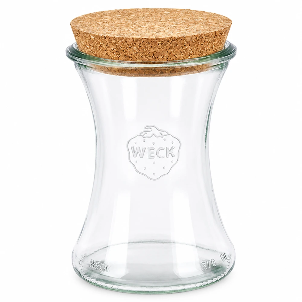 WECK Pot à délicatesse 370ml RR80 avec couvercle en liège naturel en verre transparent pour la conservation des provisions