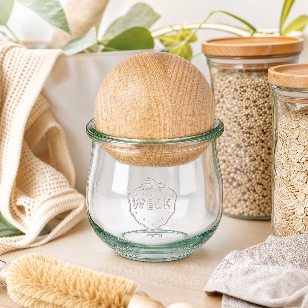 370ml bocal tulipe WECK RR80 avec boule en bois en hêtre