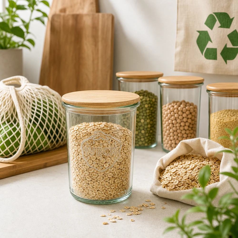 160ml bocal conique WECK RR60 avec couvercle en bois WECK Pot renversé 160ml RR60 Couvercle en bois Stockage durable Flocons d'avoine Légumineuses Cuisine zéro déchet
