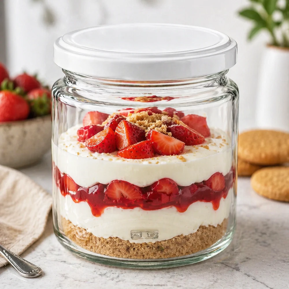 Pot à miel 350 g avec couvercle blanc BasicSeal UNiTWIST Pot à miel de 250 ml comme pot à dessert pour tiramisu aux fraises avec couvercle BasicSeal, utilisation polyvalente dans la cuisine