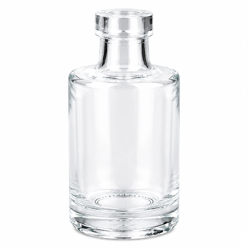 Flacon en verre Marie 100ml sans bouchon UNiTWIST transparent vide sur fond blanc
