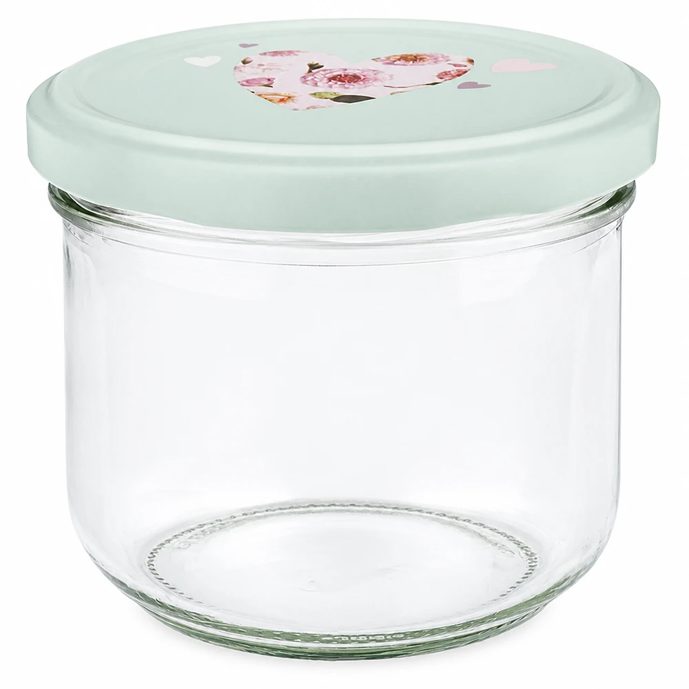 Tumbler de 260 ml + couvercle BasicSeal cur menthe UNiTWIST Pot de 260ml avec couvercle BasicSeal vert menthe et motif coeur, pot vide pour confiture et conserves