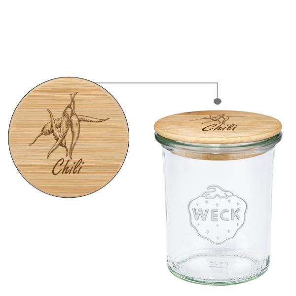 Couvercle en bois « Peperoncino » avec couvercle WECK 160 ml Couvercle en bois « Peperoncino » avec couvercle WECK 160 ml