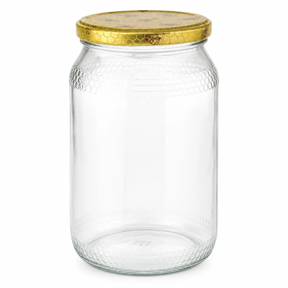 Pot à miel 1260 g avec couvercle motif rayon de miel BasicSeal UNiTWIST Pot à miel 900ml avec couvercle doré BasicSeal motif nid d'abeille vide Matériel d'apiculture Conditionnement du miel
