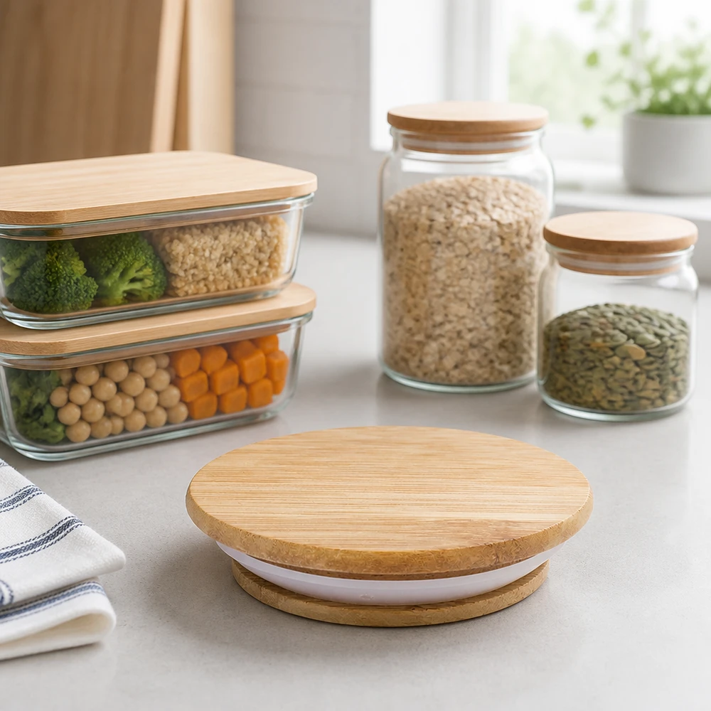 Couvercle en bois RR100 WECK Conservation de cuisine durable WECK bocaux avec couvercle en bois version A RR100 pour les provisions de riz lentilles organisées