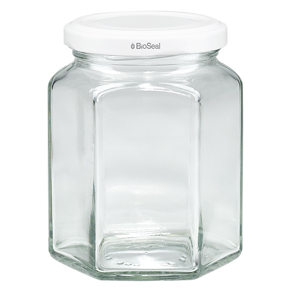 288ml Verre hexagonal avec couvercle BioSeal blanc UNiTWIST