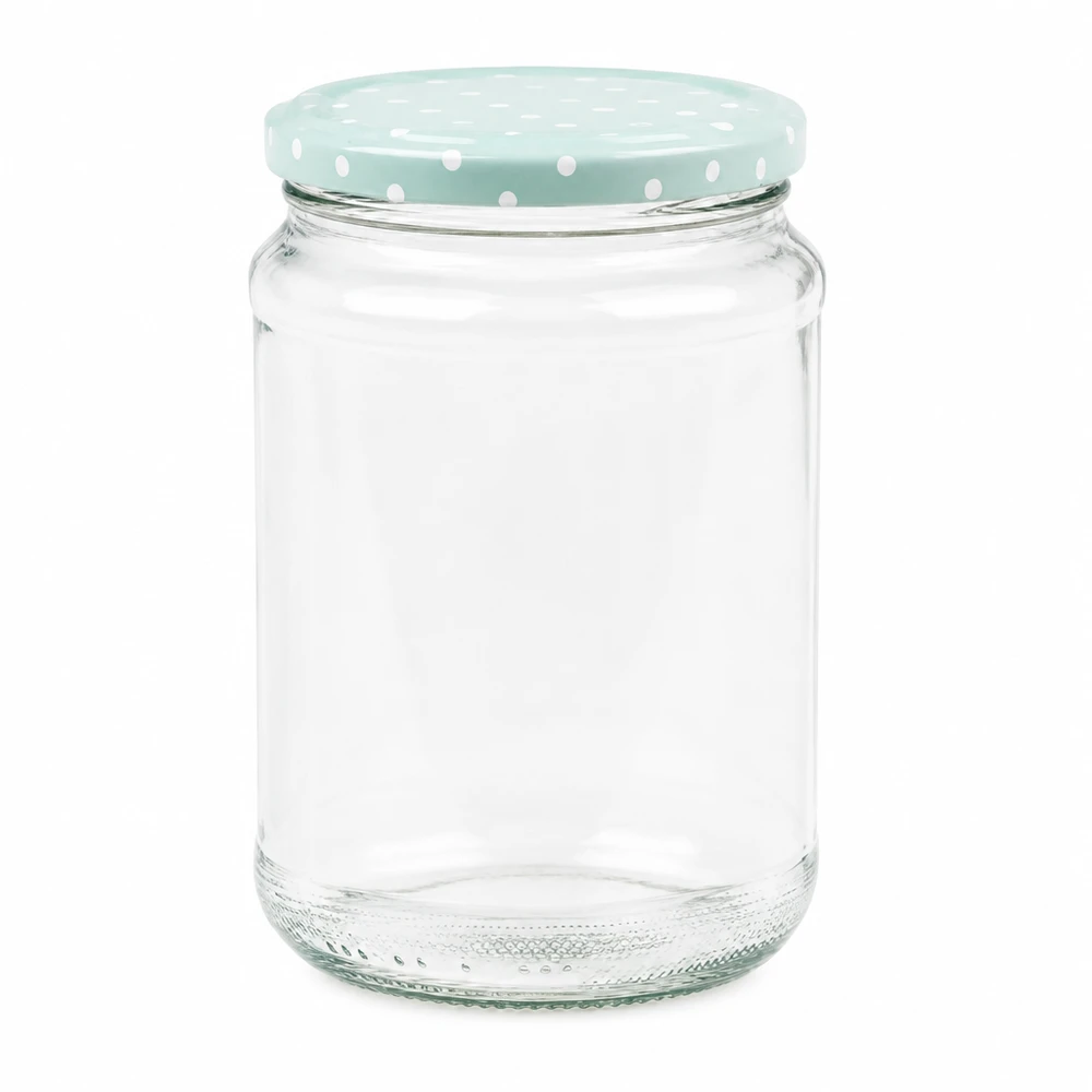 375ml bocal rond avec couvercle BasicSeal points blancs bocal à conserves vide transparent