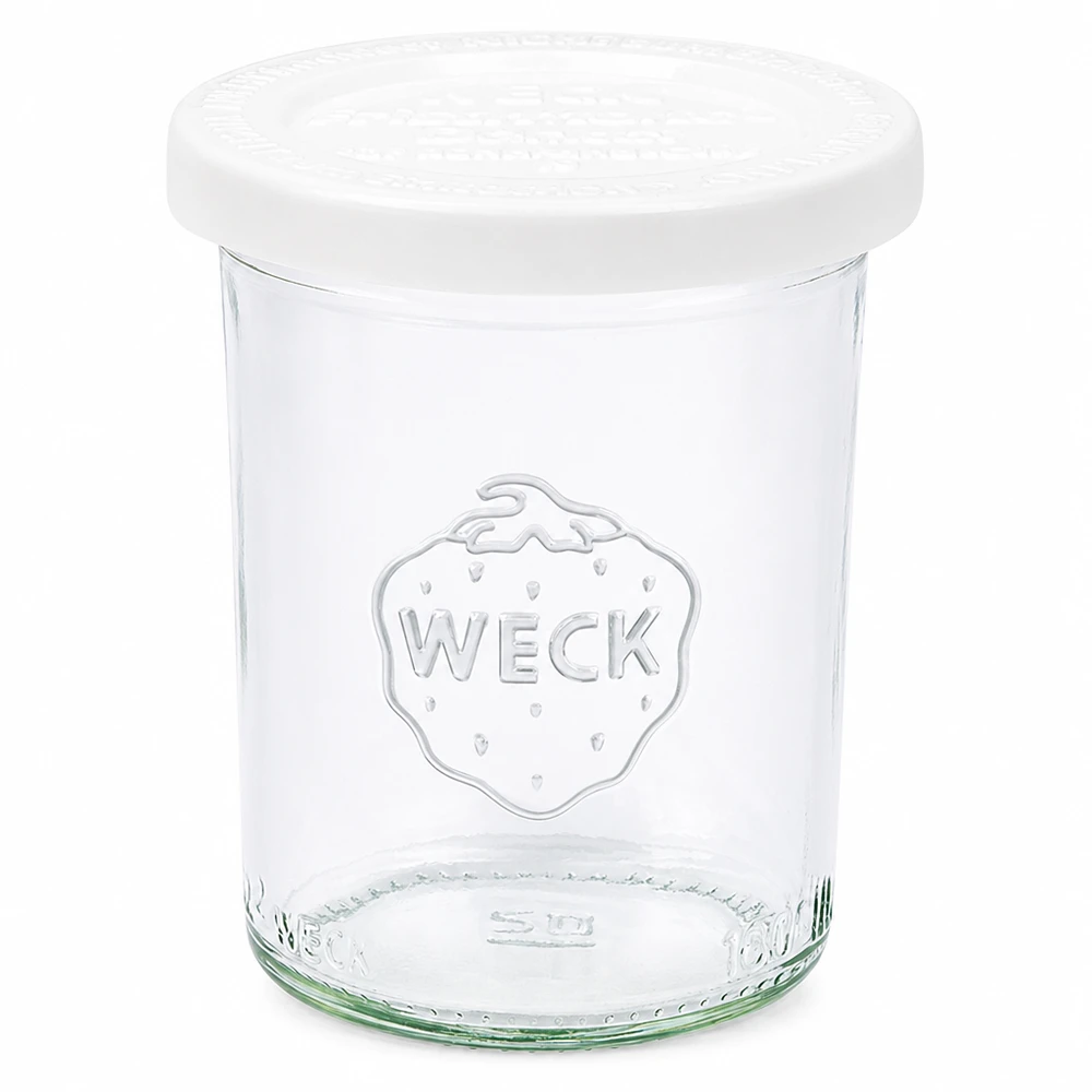 WECK Pot de 160ml avec couvercle blanc RR60 - Pot de conservation en verre transparent avec logo WECK