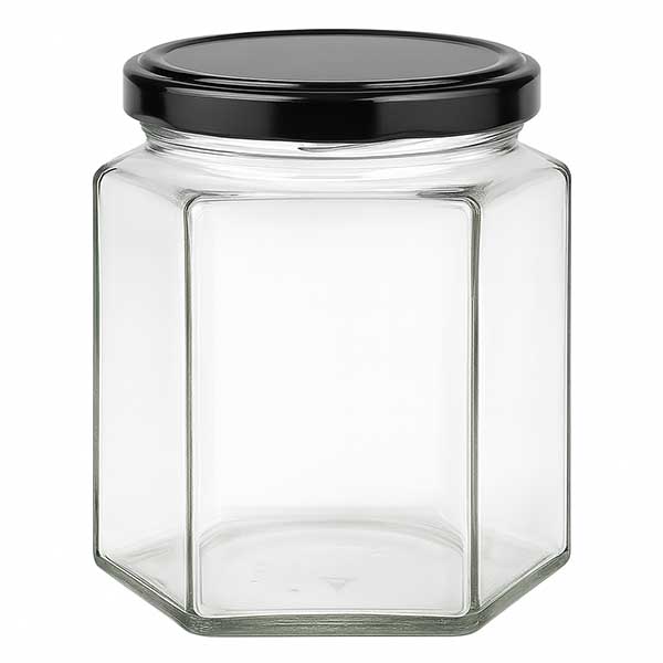 390ml Verre hexagonal avec couvercle BasicSeal noir UNiTWIST