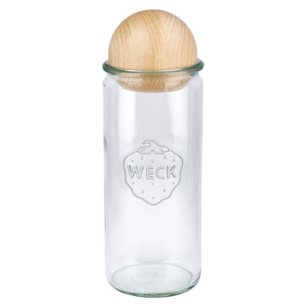 1040ml bocal cylindrique WECK RR80 avec boule en bois en hêtre