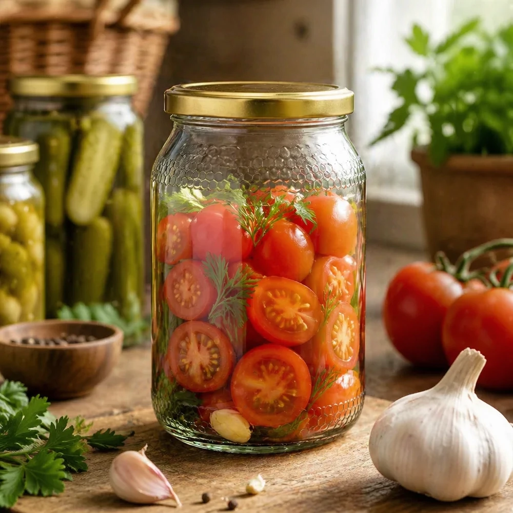 Pot à miel 1260 g avec couvercle doré BasicSeal UNiTWIST Pot à miel de 900 ml pour tomates confites - couvercle doré UNiTWIST polyvalent