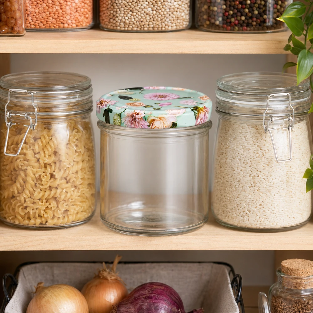 225ml verre renversé avec couvercle à fleurs menthe en garde-manger organisé entre les pâtes et le riz verre UNiTWIST