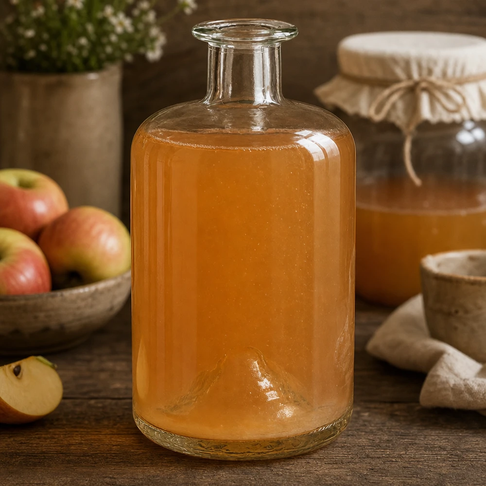 Flacon à pharmacie « 500ml Glasflasche "Sofia" ohne Verschluss UNiTWIST » 500 ml sans bouchon UNiTWIST® 500ml Glasflasche Sofia mit Apfelessig befüllt rustikale Küchendeko Apothekerflasche für Essig Öl Gewürze transparent