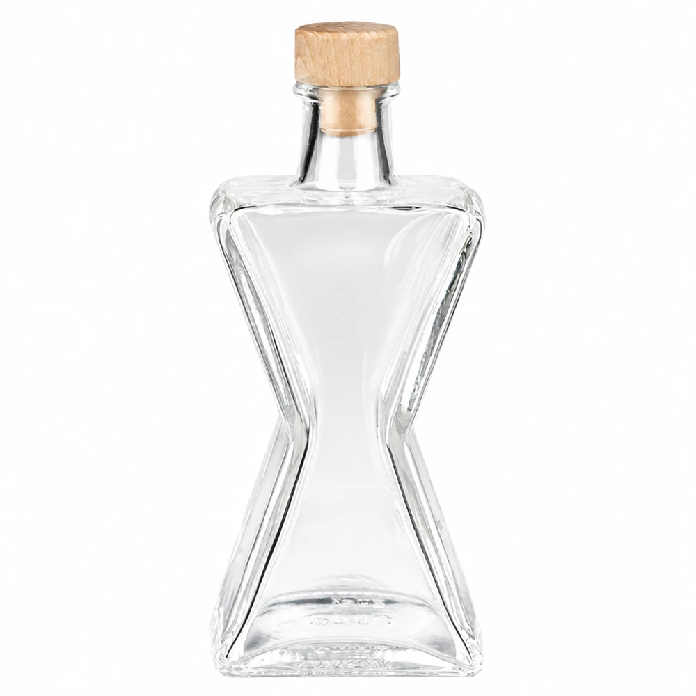 Bouteille en verre 200ml Star avec bouchon à poignée en bois UNiTWIST - élégante bouteille en forme d'étoile en verre transparent avec bouchon en bois