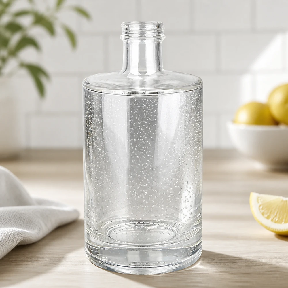 Bouteille en verre de 500ml Sam UNiTWIST goulot fileté Vue détaillée setting de cuisine avec citrons et fond blanc