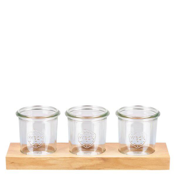Planche de service Plano3 avec 3 pots renversés Weck 140ml