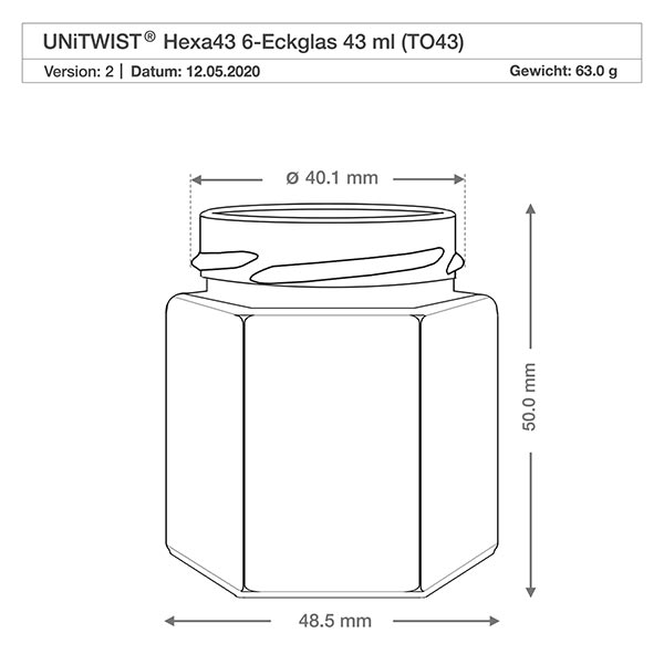 47ml Verre hexagonal sans couvercle (TO43) UNiTWIST 47ml Verre hexagonal sans couvercle (TO43) UNiTWIST